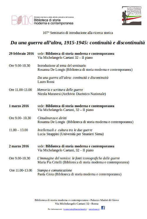 107° Seminario di introduzione alla ricerca storica