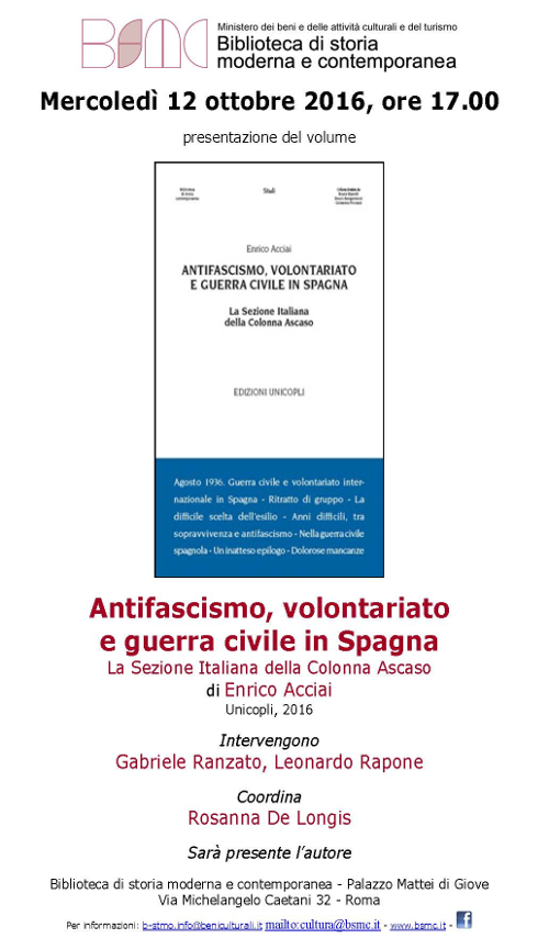 Antifascismo, volontariato e guerra civile in Spagna. La Sezione Italiana della Colonna Ascaso