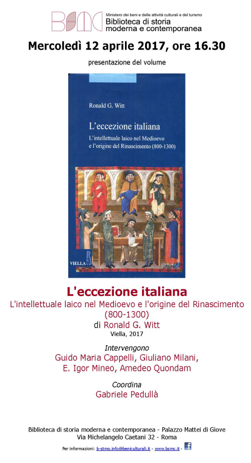 L'eccezione italiana. L'intellettuale laico nel Medioevo e l'origine del Rinascimento (800-1300)