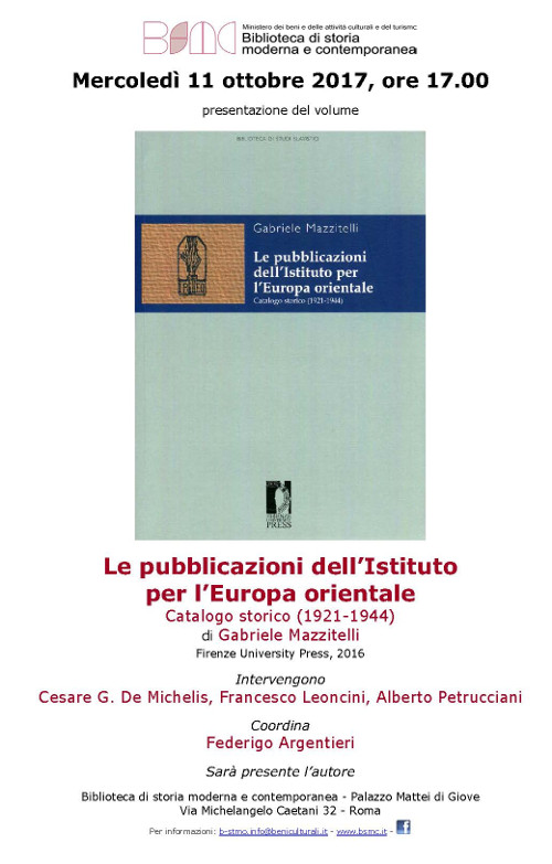 Le pubblicazioni dell’Istituto per l’Europa orientale. Catalogo storico (1921-1944)