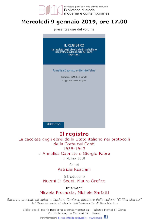 Il registro. La cacciata degli ebrei dallo Stato italiano nei protocolli della Corte dei Conti 1938-1943