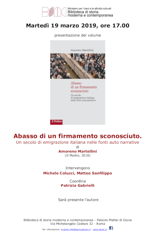 Abasso di un firmamento sconosciuto. Un secolo di emigrazione italiana nelle fonti auto narrative