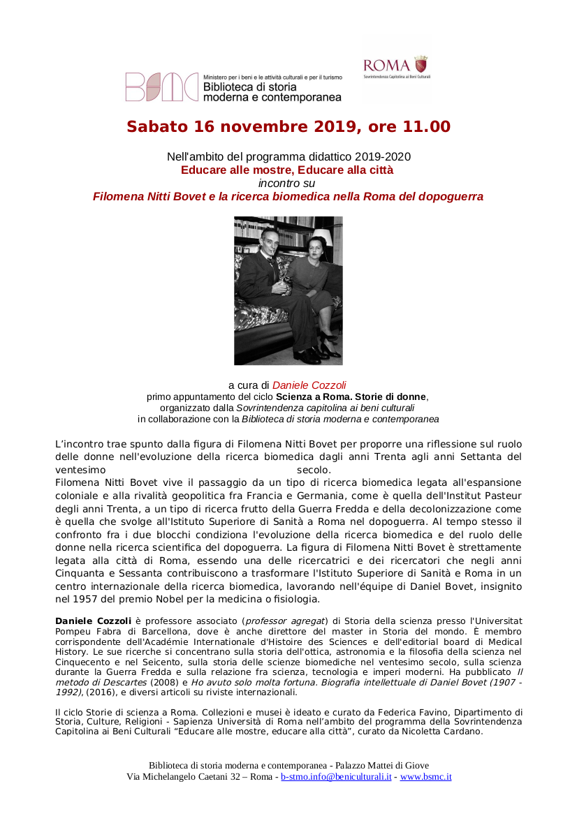 Filomena Nitti Bovet e la ricerca biomedica nella Roma del dopoguerra